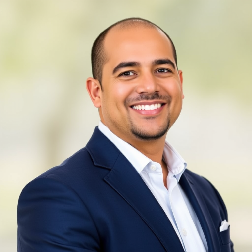 Foto profesional de Miguel Torres, especialista en consolidación de deudas, sonriendo con confianza en traje de negocios azul marino